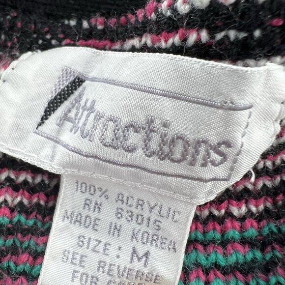 Cardigan Sweater Colorful Geometric Acrylic V Neck Button Up 80s 90s Size Medium - Picture 4 of 9